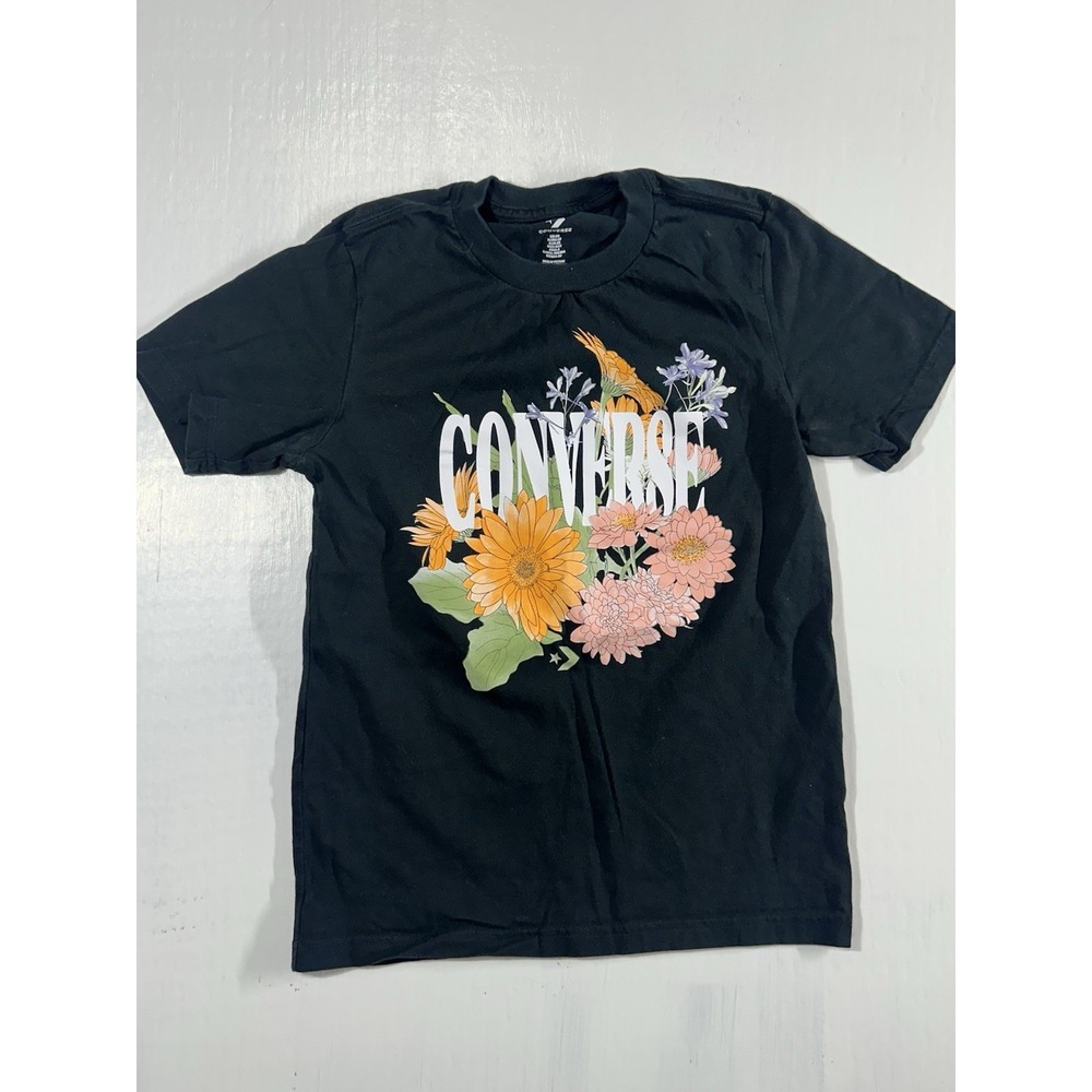 Converse Desert Floral Short Sleeve T-Shirt Black Cotton Size XS